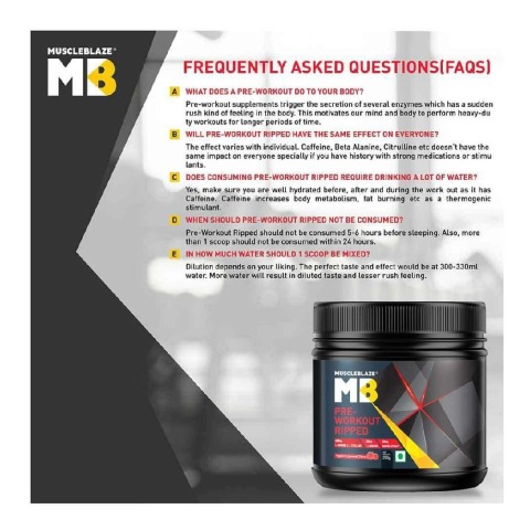 FaequentlyAskedQuestions - MuscleBlaze Pre Workout Ripped, 0.55 lb Raspberry Lemonade FaequentlyAskedQuestions - MuscleBlaze Pre Workout Ripped, 0.55 lb Raspberry Lemonade