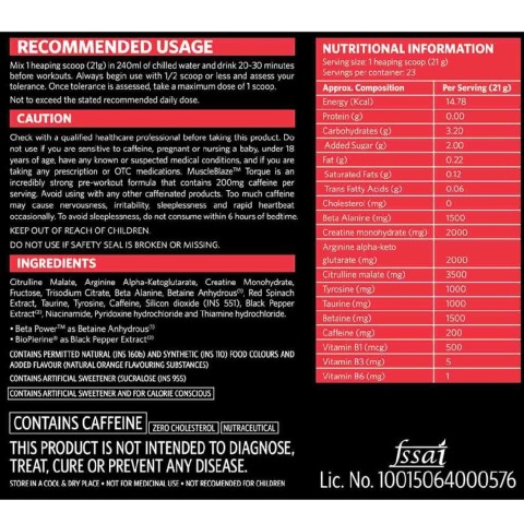 MuscleBlaze Torque Pre-Workout, 1.1 lb Orange MuscleBlaze Torque Pre-Workout, 1.1 lb Orange