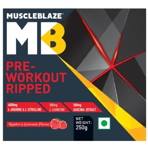 MuscleBlaze Pre Workout Ripped, 0.55 lb Raspberry Lemonade MuscleBlaze Pre Workout Ripped, 0.55 lb Raspberry Lemonade