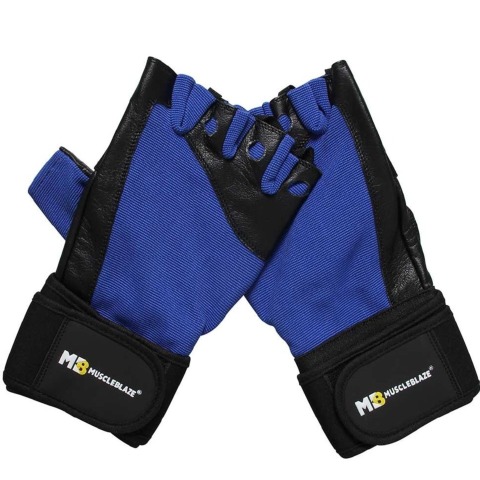 1 - MuscleBlaze Fitness Leather Gloves, Black & Blue Medium 1 - MuscleBlaze Fitness Leather Gloves, Black & Blue Medium
