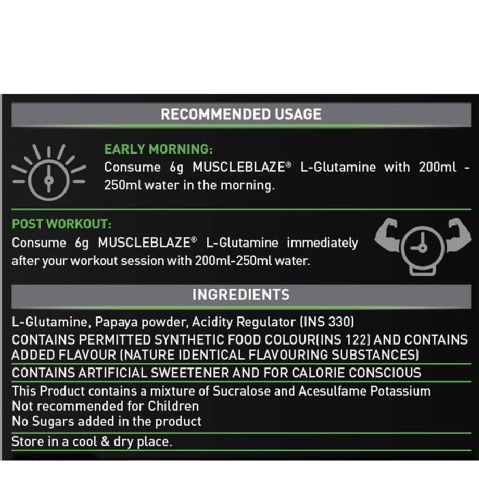 RecommendedUsage - MuscleBlaze L-Glutamine, 0.55 lb Fruit Punch RecommendedUsage - MuscleBlaze L-Glutamine, 0.55 lb Fruit Punch