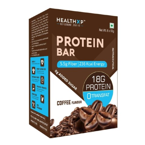 1 - HealthXP Protein Bars (18g Protein),  6 Piece(s)/Pack  Coffee 