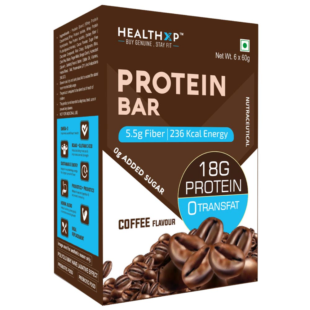 1 - HealthXP Protein Bars (18g Protein),  6 Piece(s)/Pack  Coffee 