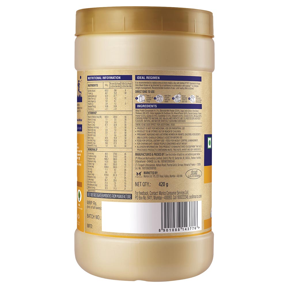 supplementinfo - Saffola FITTIFY Gourmet Hi Protein Slim Meal Shake,  0.420 kg  Alphonso Mango 