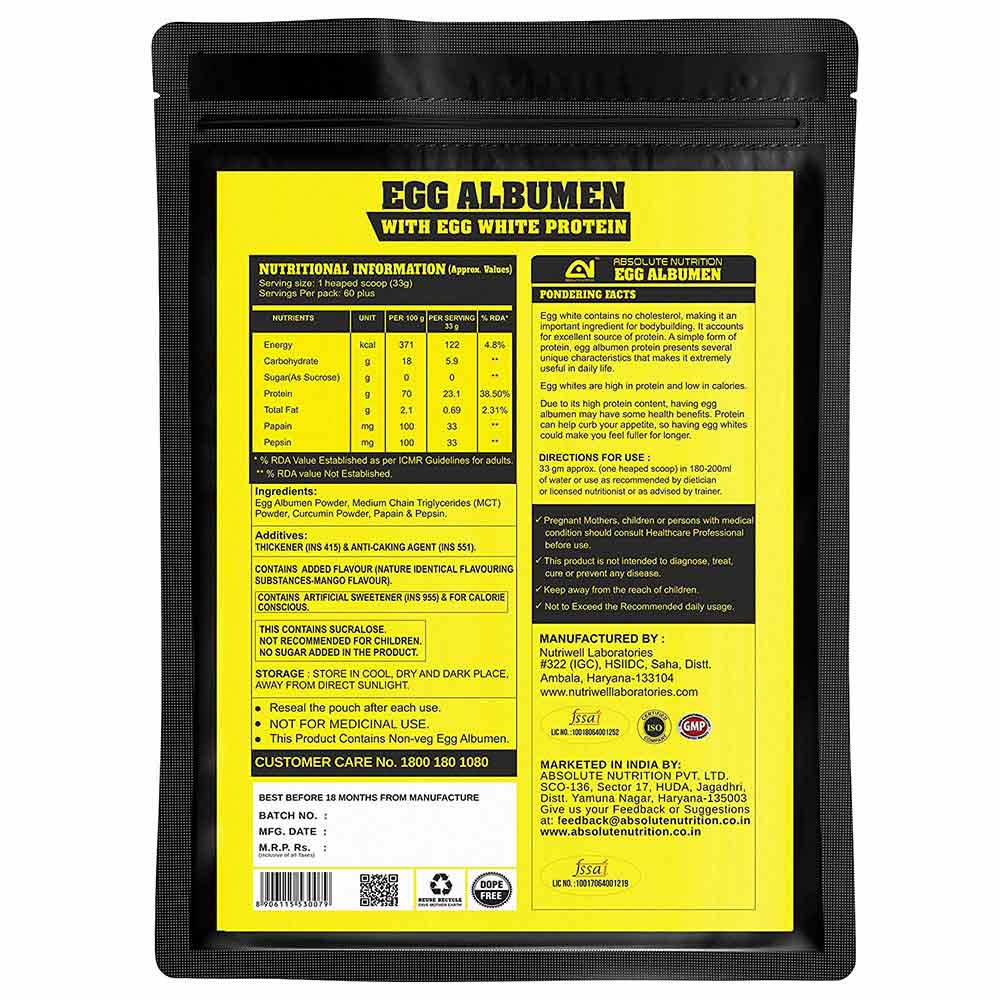 supplementinfo - Absolute Nutrition Egg Albumen Protein Powder,  4.4 lb  Mango 