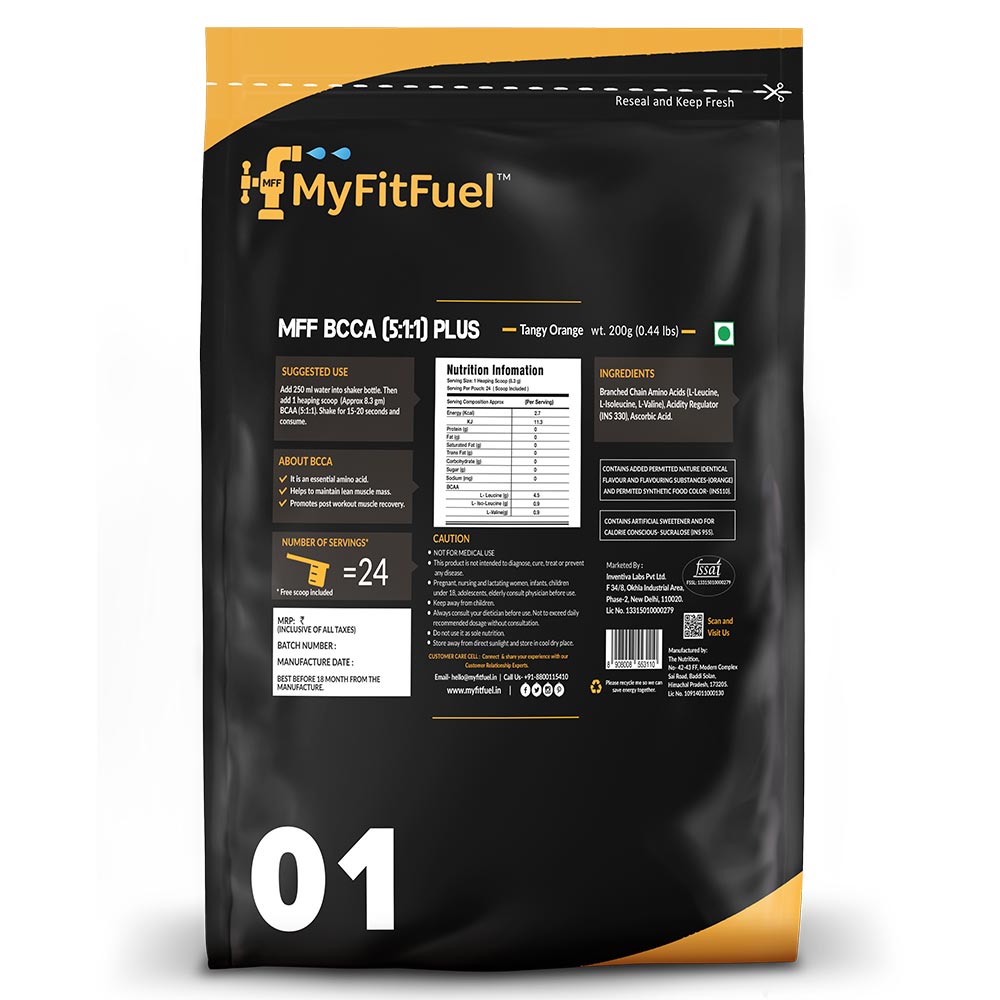 Back - MyFitFuel BCAA 5:1:1 Plus,  0.44 lb  24 Servings  Tangy Orange 