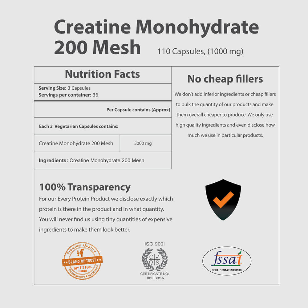 supplement - MyFitFuel Creatine Monohydrate 200 Mesh 1000 mg,  Unflavoured  110 capsules 