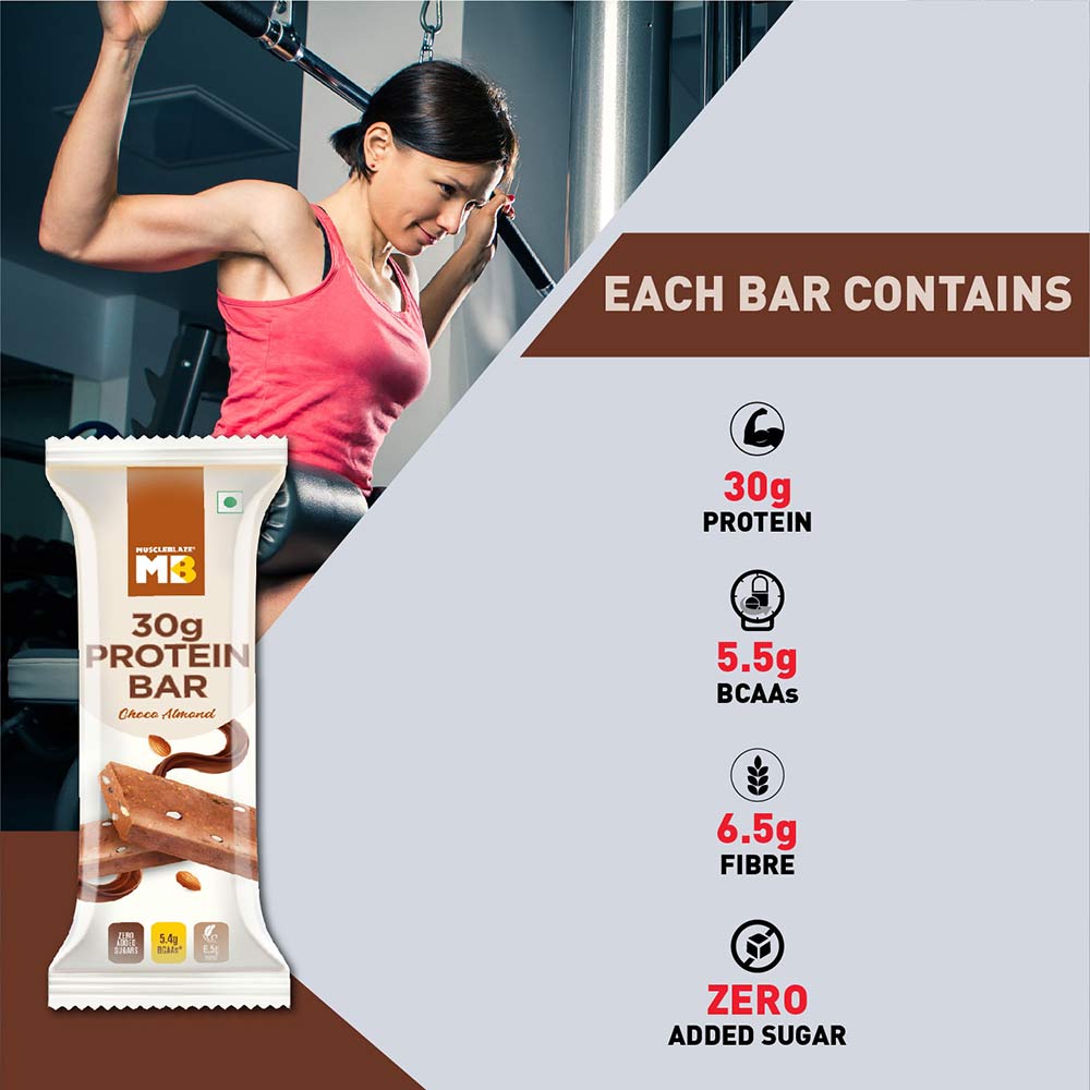 Contains - MuscleBlaze Hi-Protein Bar (30g Protein),  12 Piece(s)/Pack  Choco Almond