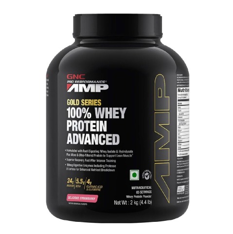 2 - GNC Amp Gold Series 100% Whey Protein Advanced, 4.4 lb Delicious Strawberry