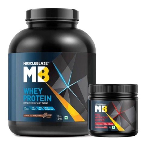 MuscleBlaze Pre Workout Ripped & Whey Protein Combo