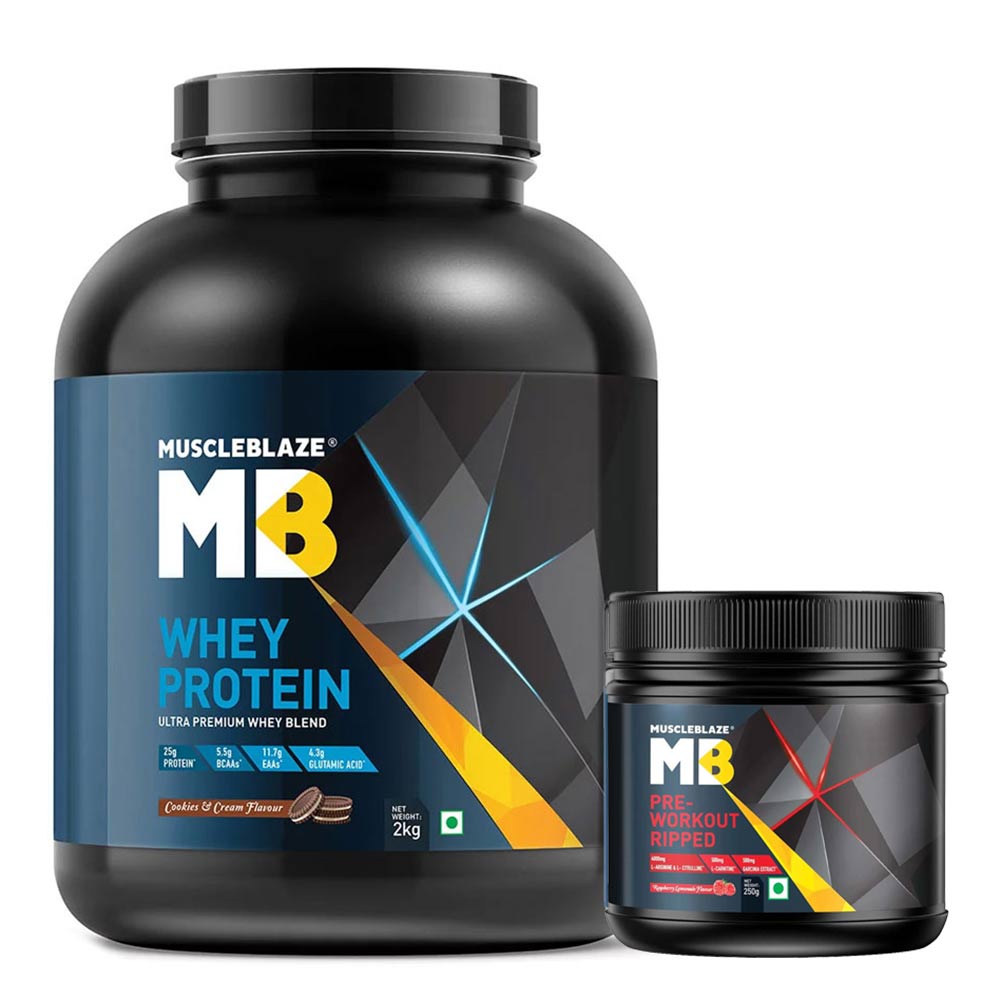 MuscleBlaze Pre Workout Ripped & Whey Protein Combo