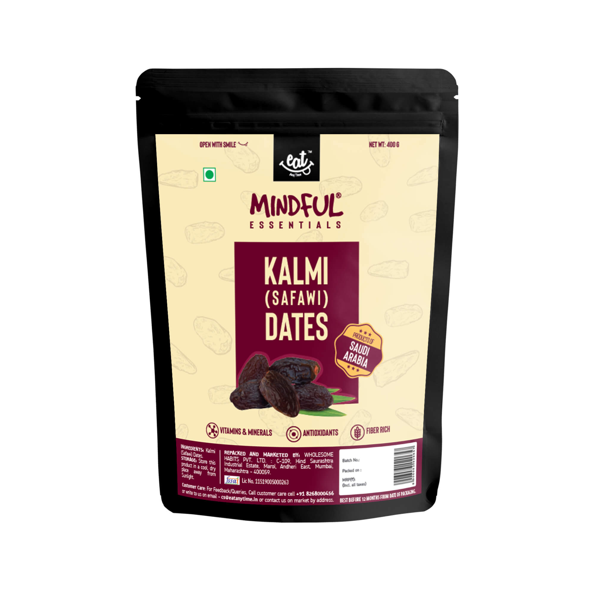 Eat Anytime Mindful Kalmi (Safawi) Dates Saudi Arabia,  0.400 kg  Unflavoured 