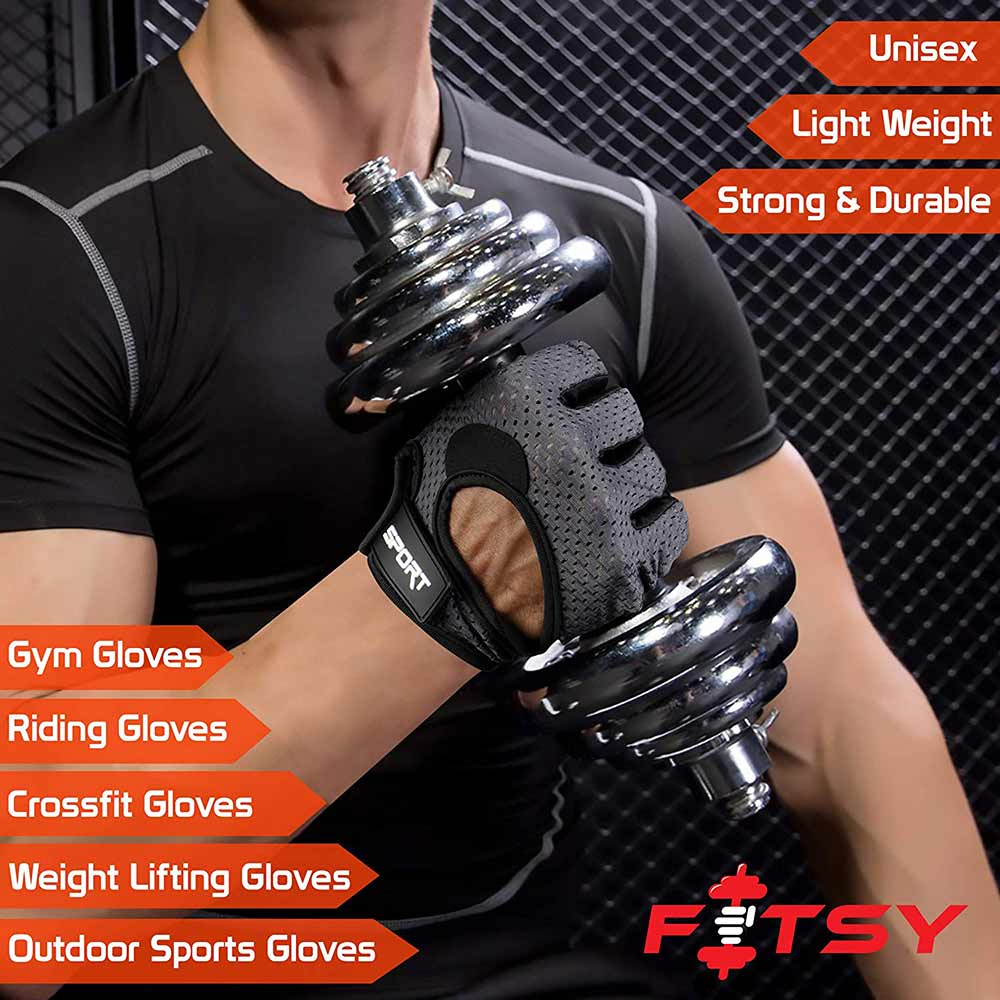 4 - Fitsy Gym Gloves with Padding,  Grey  Medium 