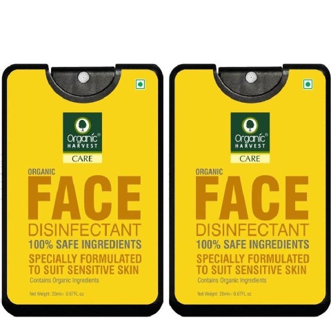 1 - Organic Harvest Face Disinfectant Mist,  Fragrance Free  20 ml  for Sensitive Skin (Pack of 2) 