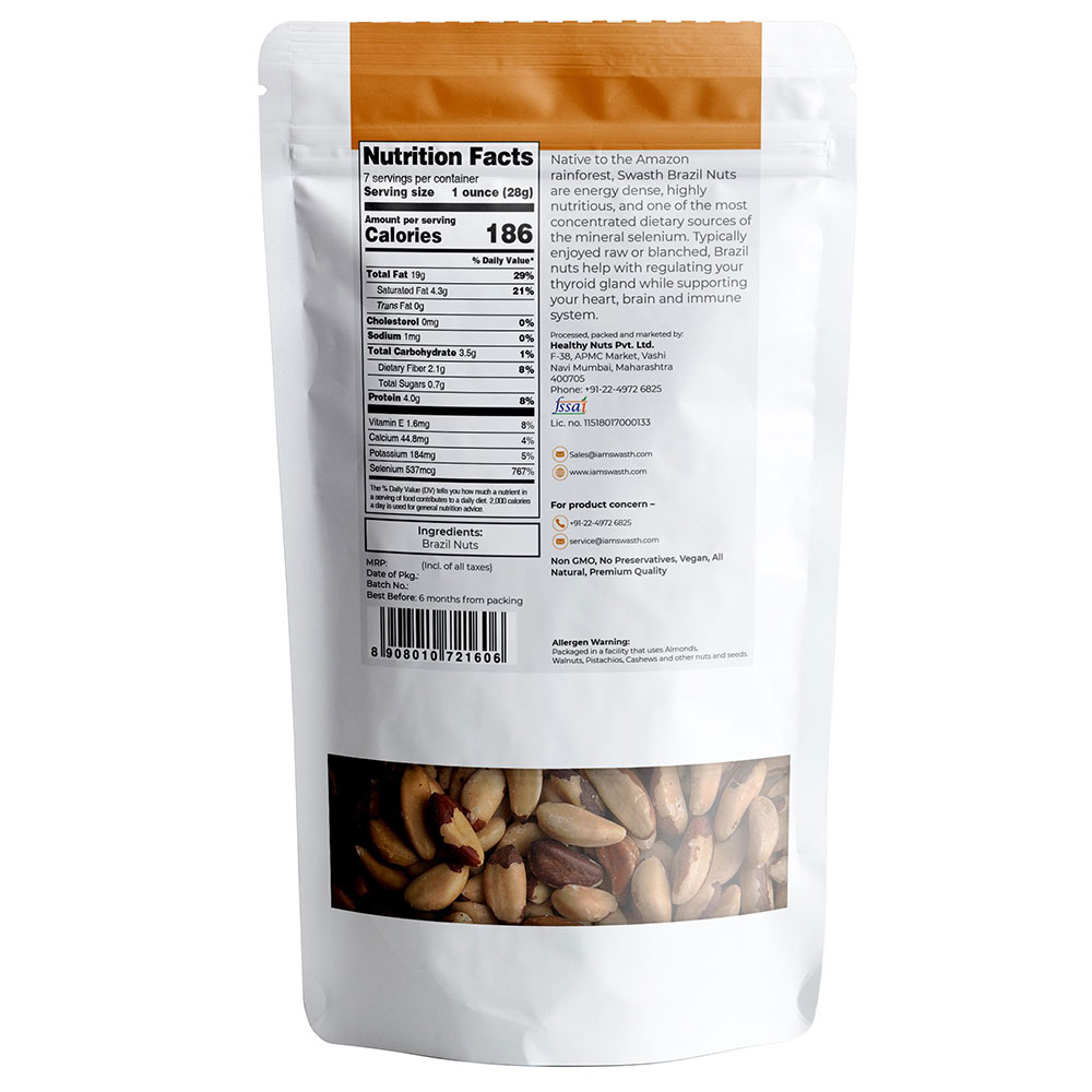 back - Swasth Brazil Nuts,  Unflavoured  0.2 kg 