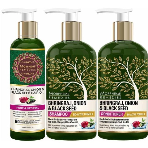 3 - Morpheme Remedies Bhringraj Onion & Black Seed Combo,  3 Piece(s)/Pack  Hair Shampoo 300ml + Conditioner 300ml + Hair Oil 200ml 