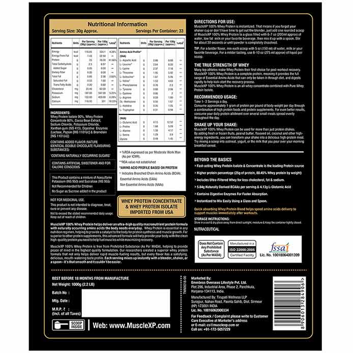 2 - MuscleXP 100% Whey Protein with Digestive Enzyme,  2.2 lb  Double Chocolate 