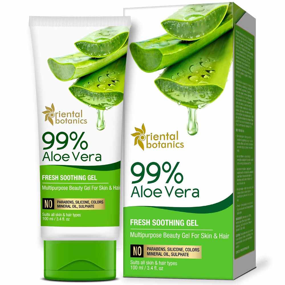 Front - Oriental Botanics 99% Aloe Vera Fresh Soothing Gel,  100 ml  for Skin & Hair 