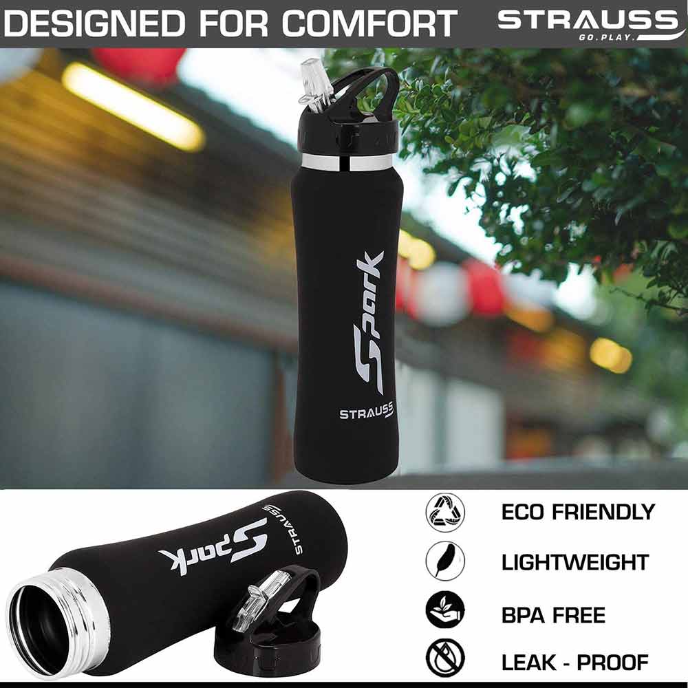 2 - Strauss Spark Stainless Steel Bottle,  Rubber Finish Black  750 ml 