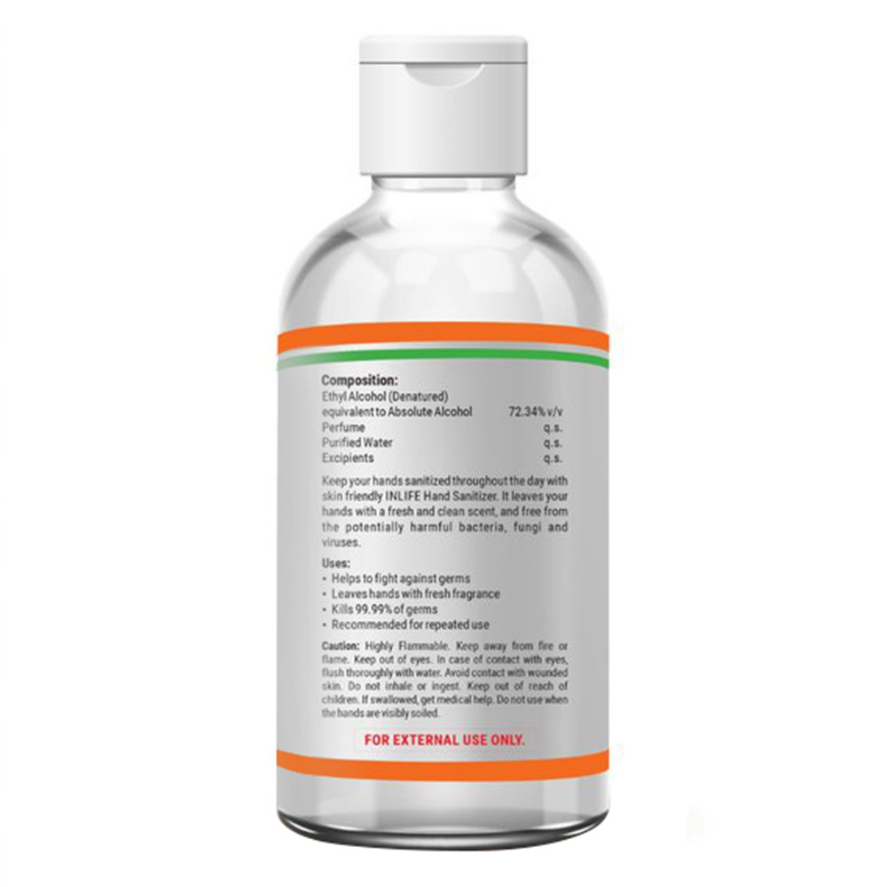 2 - INLIFE Skin Friendly Hand Sanitizer Gel 72.34% Ethyl Alcohol Based,  Fragrance Free  100 ml  Kills 99.99% of Germs without Water (Pack of 4) 