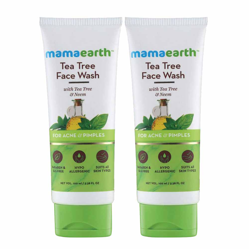 Mamaearth Tea Tree Face Wash (Pack of 2), 100 ml for Acne & Pimples