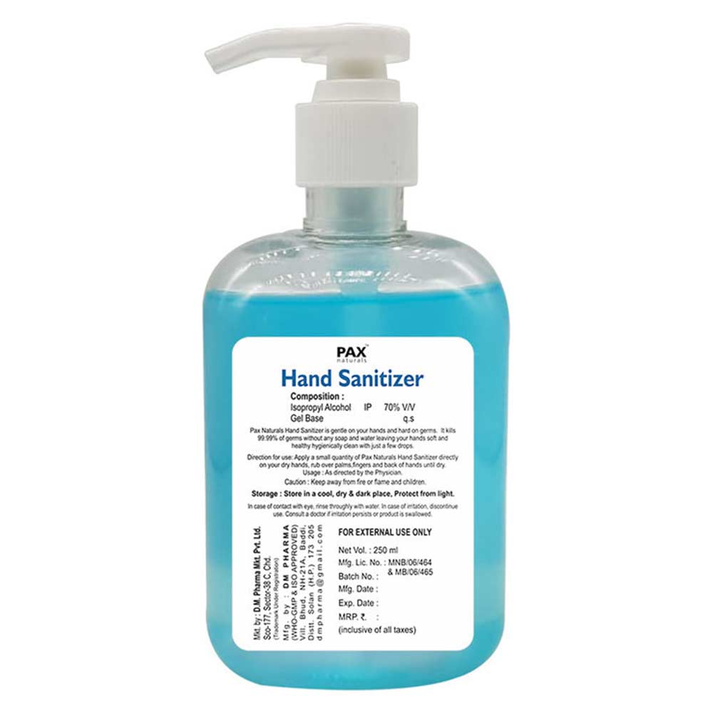 Back - PAX Naturals Hand Sanitizer,  Fragrance Free  250 ml  Kills 99.99% of Germs without Water 