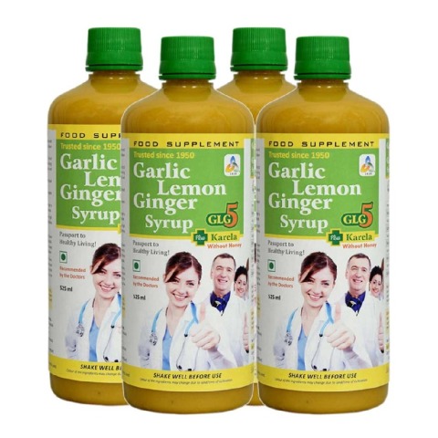 1 - SKSB GLG5 + Karela Garlic Lemon Ginger Karela without Honey Syrup Pack of 4,  525 ml 