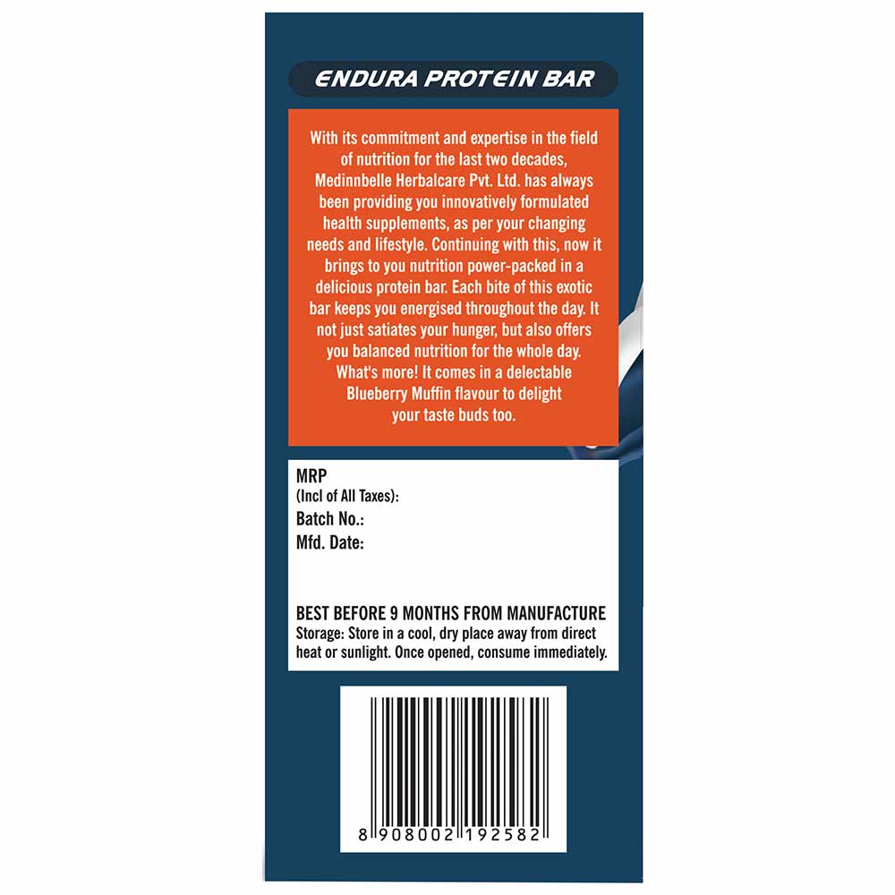 description - Endura Protein Bar,  6 Piece(s)/Pack  Blueberry Muffin 