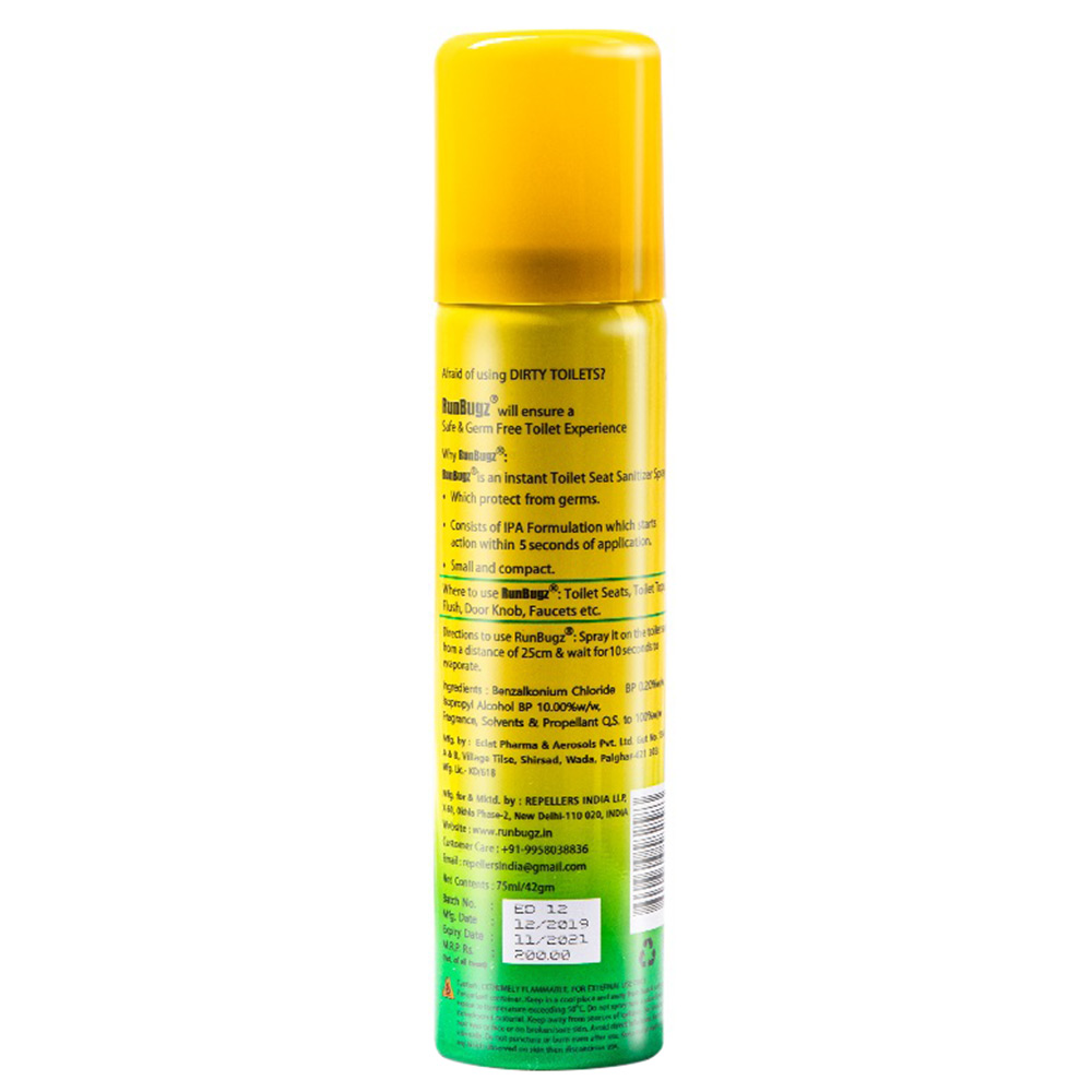 back - RunBugz Toilet Seat Sanitizer Spray,  Lemon  75 ml  Protection Against Germs (Pack of 3) 