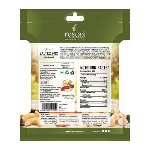 nutritioninfo - Rostaa Salted Nibbles,  35 g  Unflavoured 