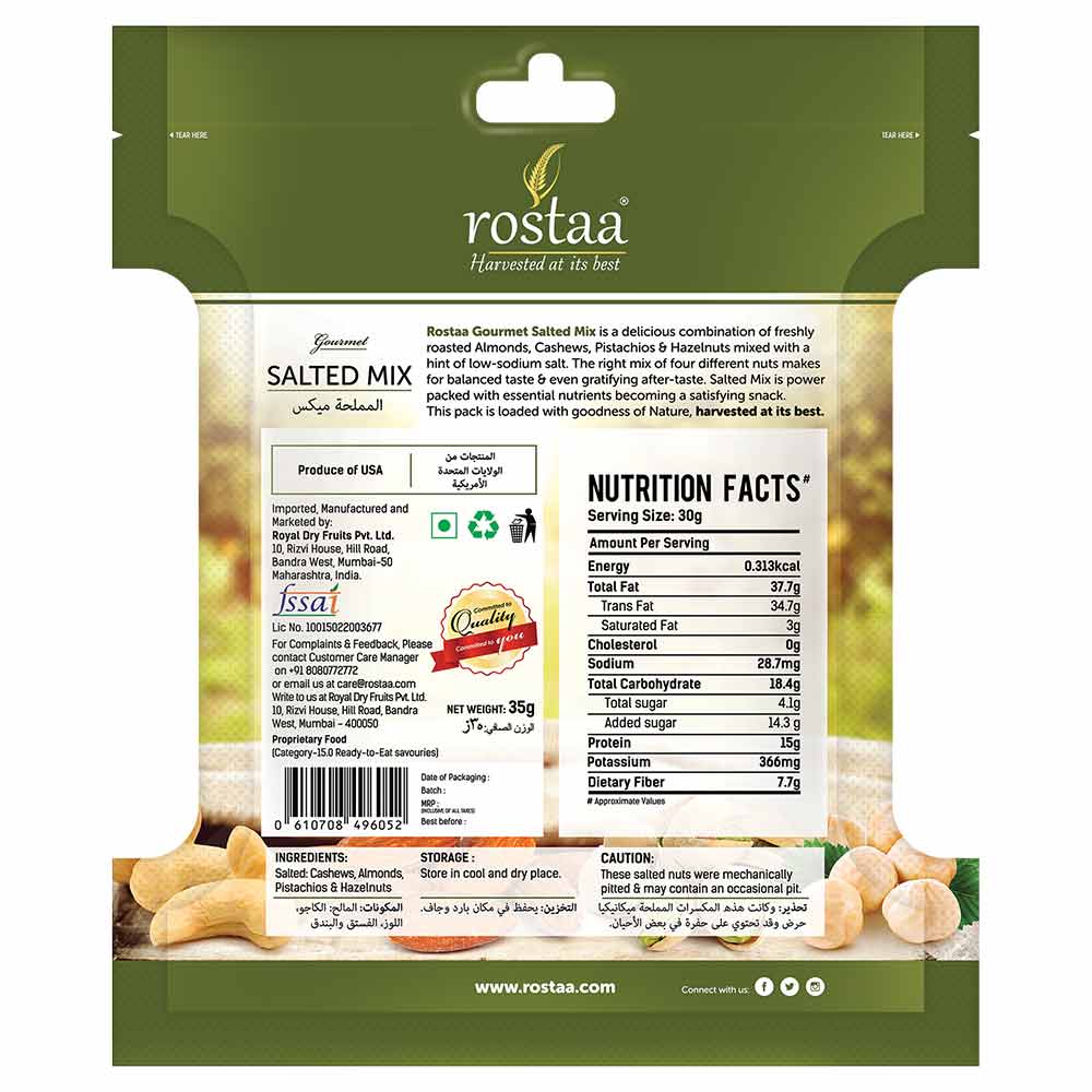 nutritioninfo - Rostaa Salted Nibbles,  35 g  Unflavoured 