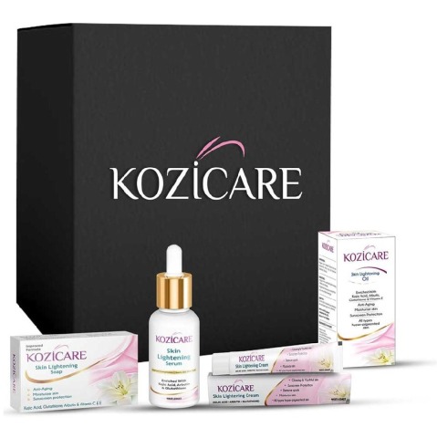 1 - Kozicare Kojic Acid Skin Lightening/Brightening Combo Pack (Soap + Serum + Cream + Fairness Oil), 4 Piece(s)/Pack for All Skin Type