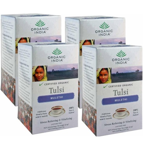Organic India Certified Tulsi Tea,  Mulethi  18 Piece(s)/Pack  - Pack of 4