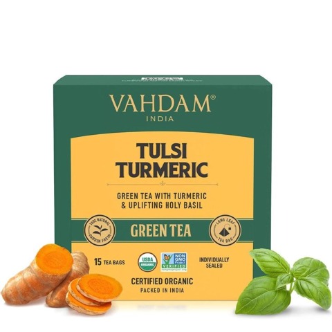 1 - VAHDAM Tulsi Turmeric Green Tea,  15 Piece(s)/Pack  Natural 