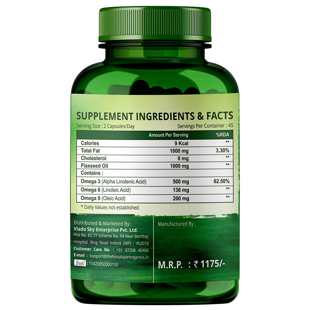 Himalayan Organics Omega 3 6 9 Vegan Natural Nutrition Supplement, 90 capsules online in India