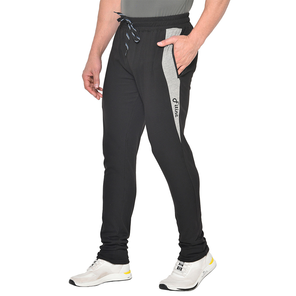 1 - Fitinc Striped Slim Fit Cotton Trackpant for Men,  Black  Small 