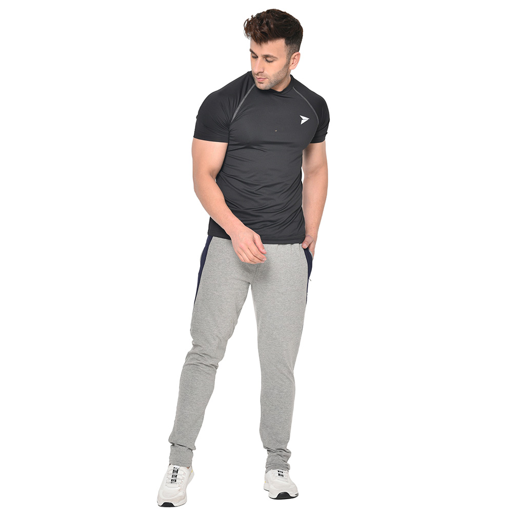 5 - Fitinc Striped Slim Fit Cotton Trackpant for Men,  Grey  Medium 