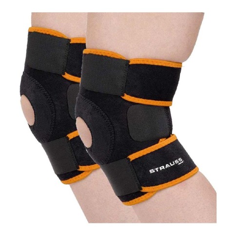 Strauss Adjustable Knee Support Patella,  Black & Orange (Pair)  Free Size 