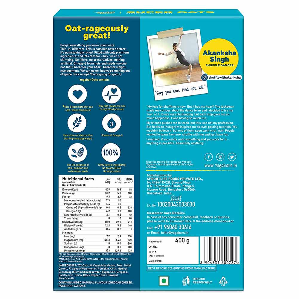 nutritioninfo - Yogabars Super Oats,  Cheesy Masala  0.400 kg 