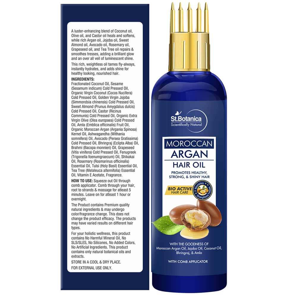 2 - St.Botanica Moroccan Argan Hair Oil with Comb Applicator,  150 ml  with Goodness Of 19 Oils - Promotes Healthy, Long, Strong & Shiny Hair 