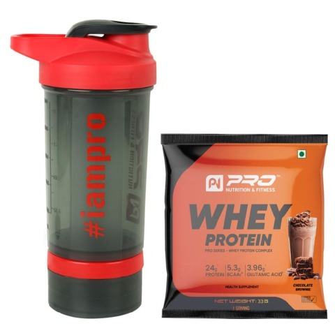1 - Pro Nutrition & Fitness Shaker with 100% Whey Isolate Protein Chocolate Brownie,  Red  500 ml 