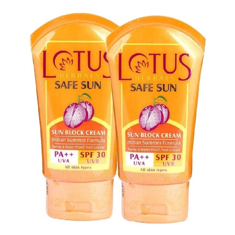 Lotus Herbals Safe Sun Block Cream PA++, 50 g for All Skin - Pack of 2 Lotus Herbals Safe Sun Block Cream PA++, 50 g for All Skin - Pack of 2