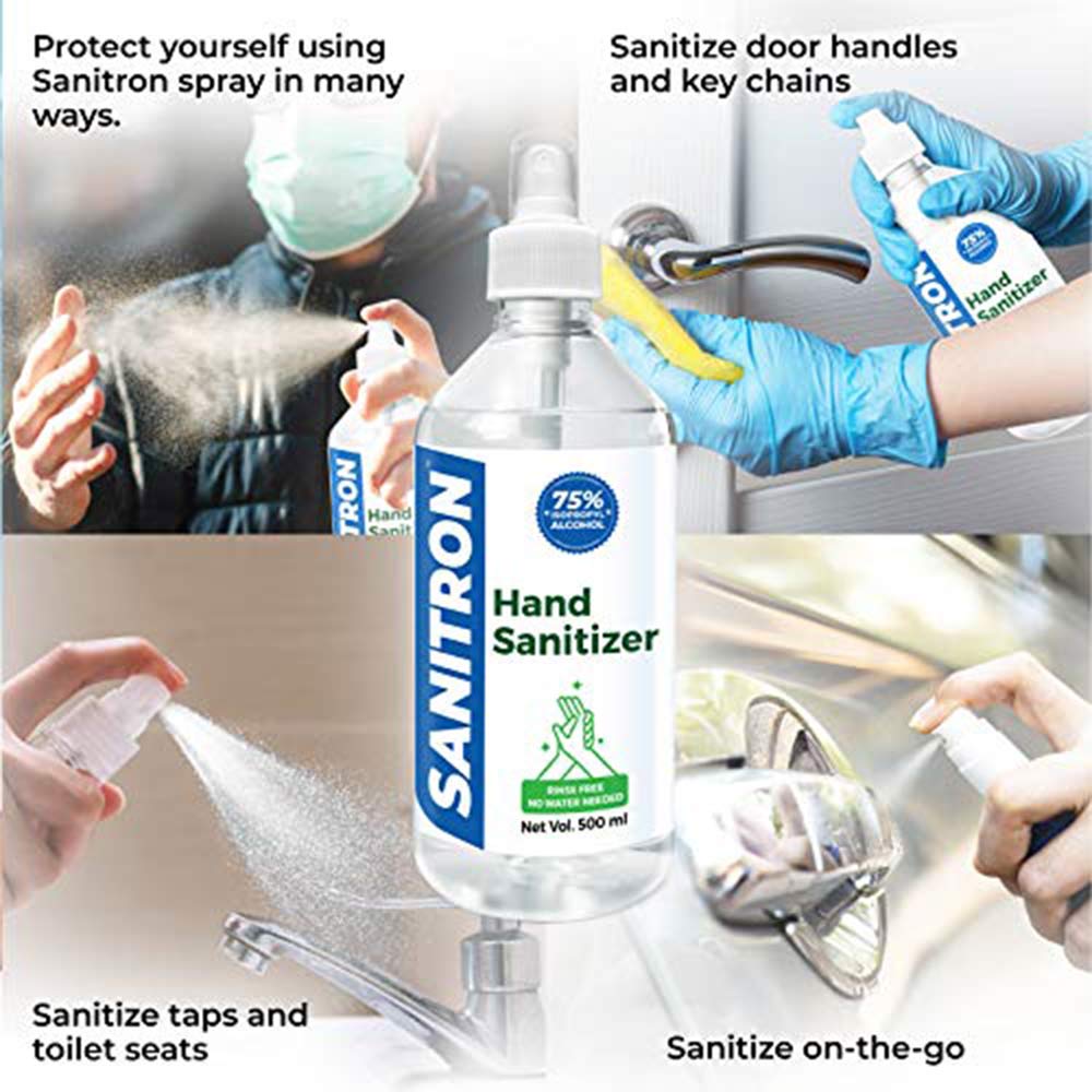 2 - Sanitron Hand Sanitizer Spray,  75% Pharma Grade Isopropyl Alcohol (IPA)  500 ml  Spray Bottle 