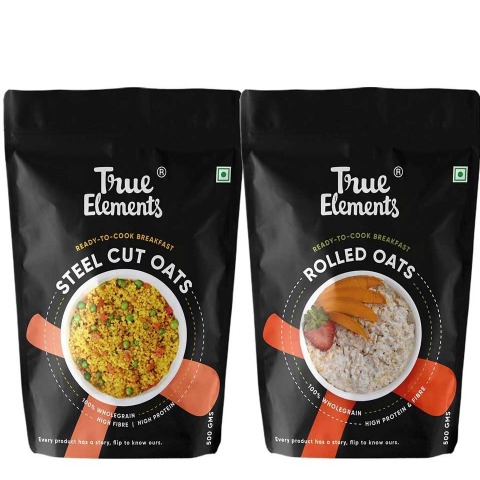 True Elements Rolled and Steel Cut Oats Combo, Unflavoured 2 Piece(s)/Pack