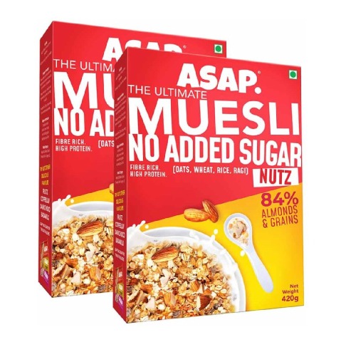 1 - ASAP The Ultimate Muesli No Added Sugar, 420 g Oats Wheat Rice & Ragi Pack of 2