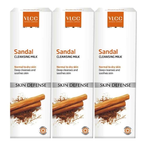 VLCC Sandal Cleansing Milk - Pack of 3, 100 ml Skin Defense VLCC Sandal Cleansing Milk - Pack of 3, 100 ml Skin Defense