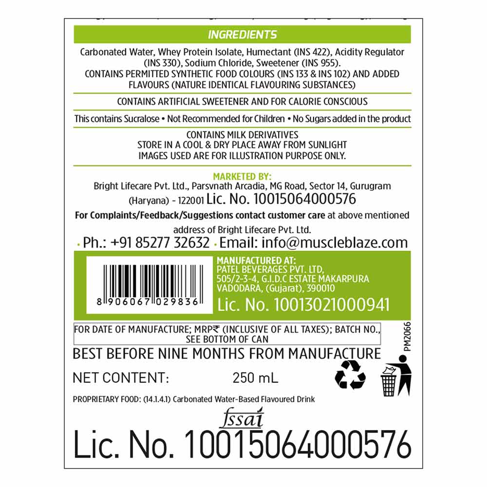 4 - MuscleBlaze Sparkling Protein Water (10g Protein),  6 Piece(s)/Pack  Green Apple 