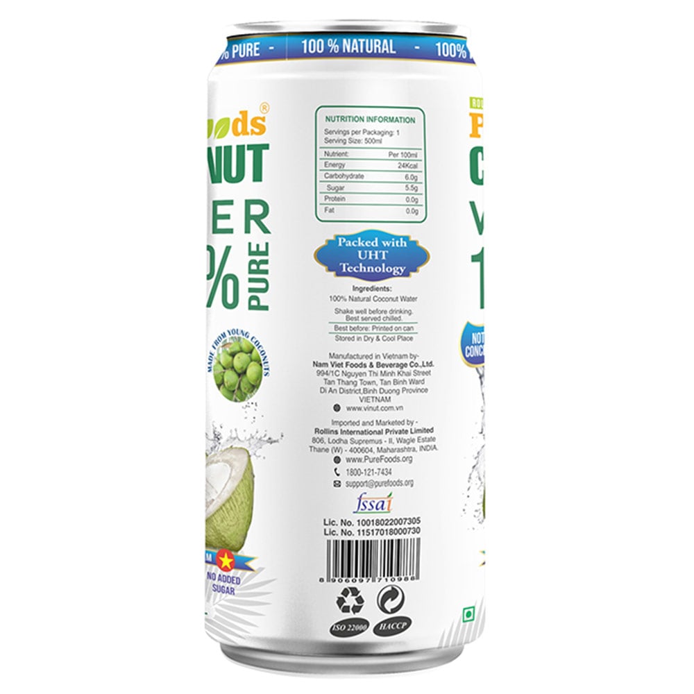 nutritioninfo - PureFoods 100% Pure Tender Coconut Water,  Natural  500 ml 