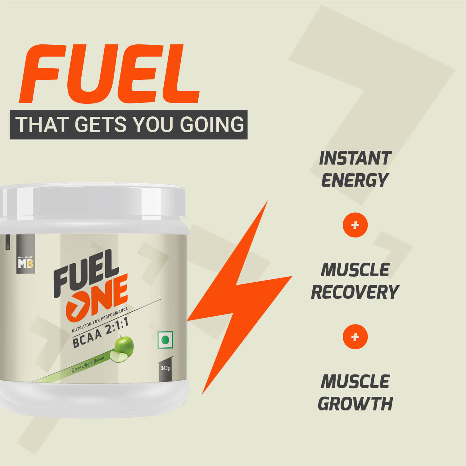 7 - MB Fuel One BCAA 2:1:1,  0.75 lb  50 Servings  Green Apple 