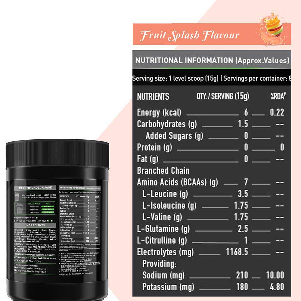 4 - MuscleBlaze BCAA Pro OP,  2 Piece(s)/Pack  16 Servings  (Two Flavour Pack)Green Apple & Fruit Splash 